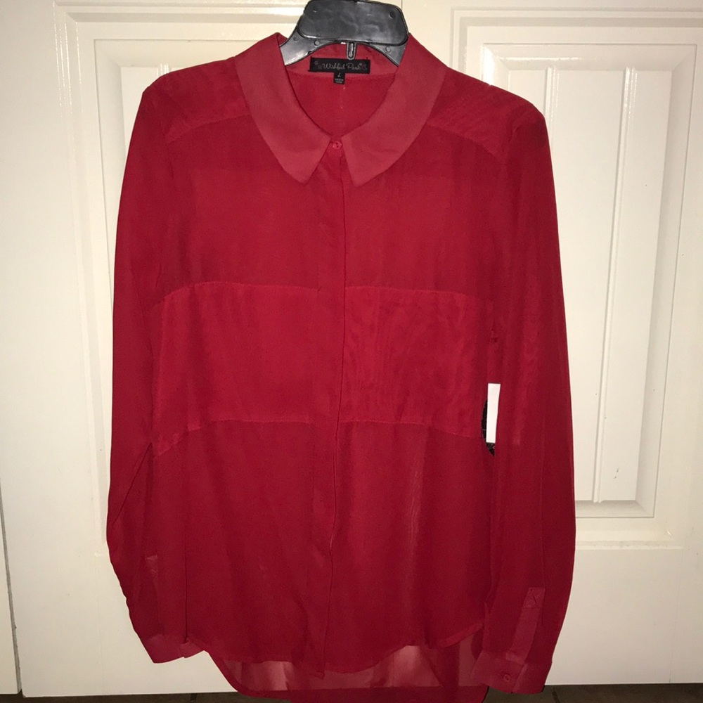 Wishful Park Crimson Sheer Blouse